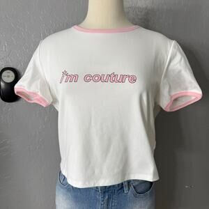 Dollskill High Class Persona Baby Tee Im Couture, White/Pink, XXL